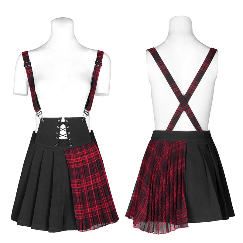 OPQ-642BQF Plaid spliced suspender skirt