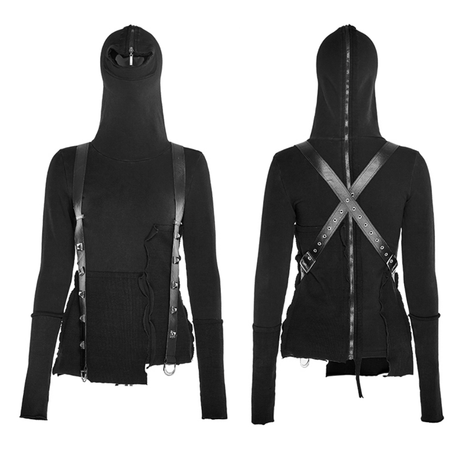 Y-680 PUNK RAVE Street Decadent Thread Stitching More Layers Knitted Sweater With Hood