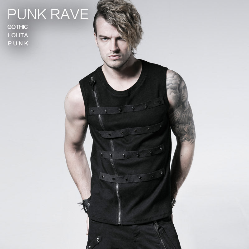 T-357 black Cotton Blets Rock Casual Punk Vest