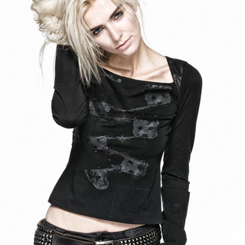 T-370 Rock Fashion Cool black Keyhole Back Long Sleeve Punk Shirts