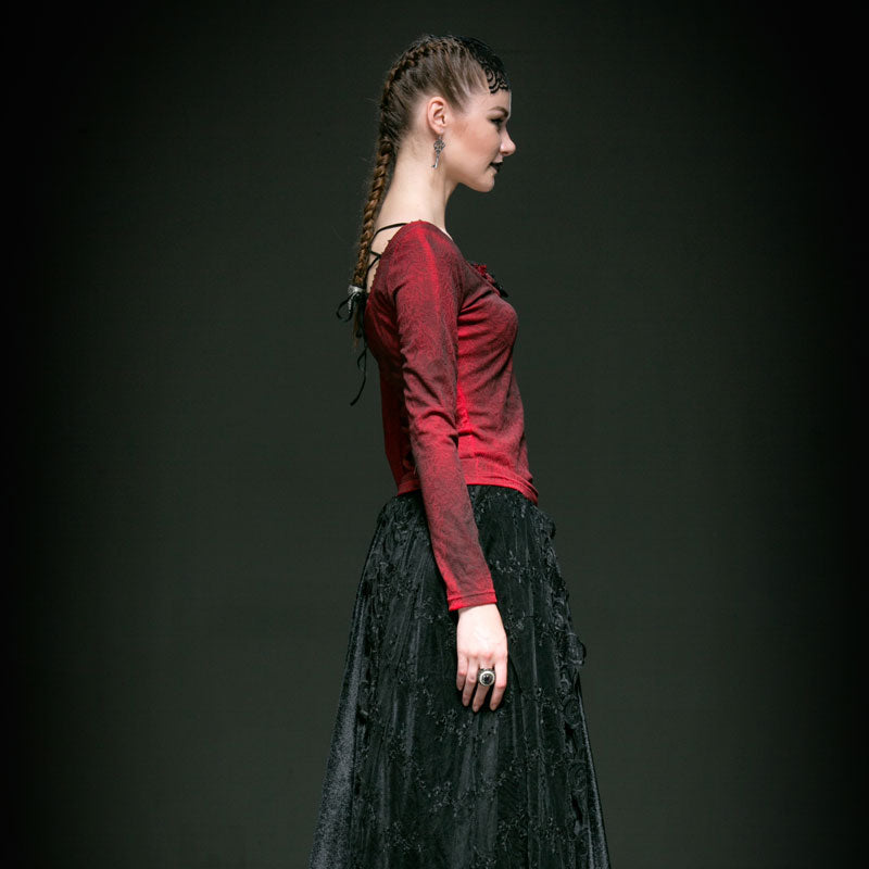 T-371 Red Big Collar Long Sleeve With Lace Gothic Shirt