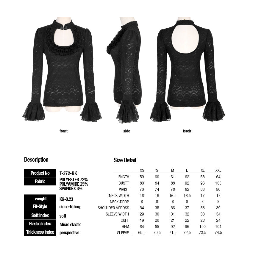 T-372 Jacquard Knit Female Mandarin Standing Collar Gothic T-shirts