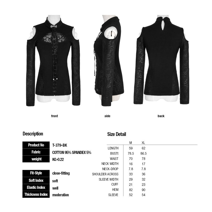 T-379 Retro Band Gothic Shirt With Standing Collar For Women