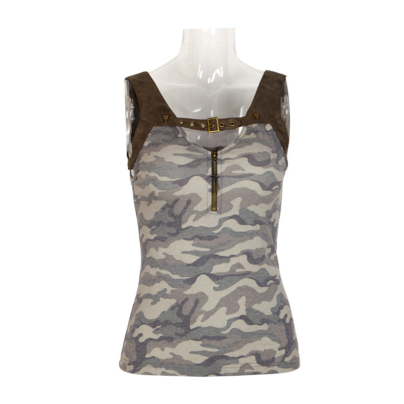 T-388 Vintage Camouflage Knit Sleeveless Punk Vest