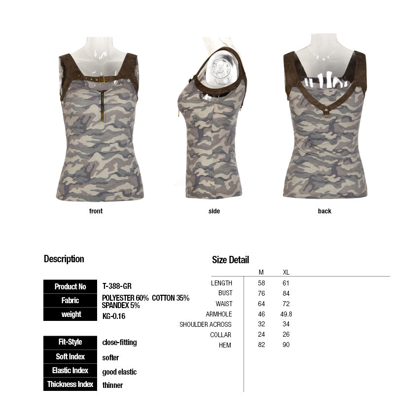 T-388 Vintage Camouflage Knit Sleeveless Punk Vest