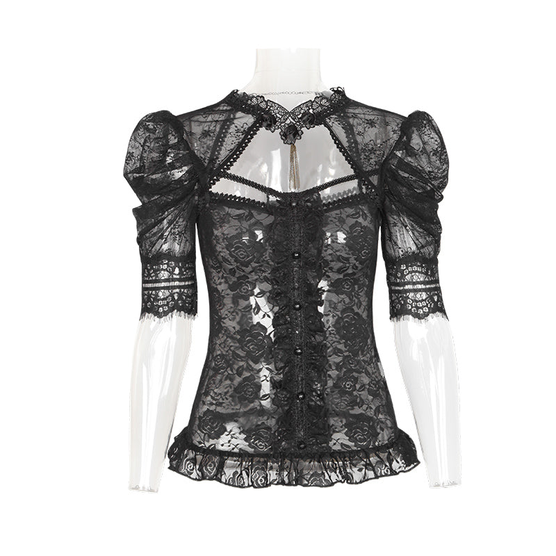 T-395 Semi Transparent Fashion Brand Lace Short Gothic Shirt