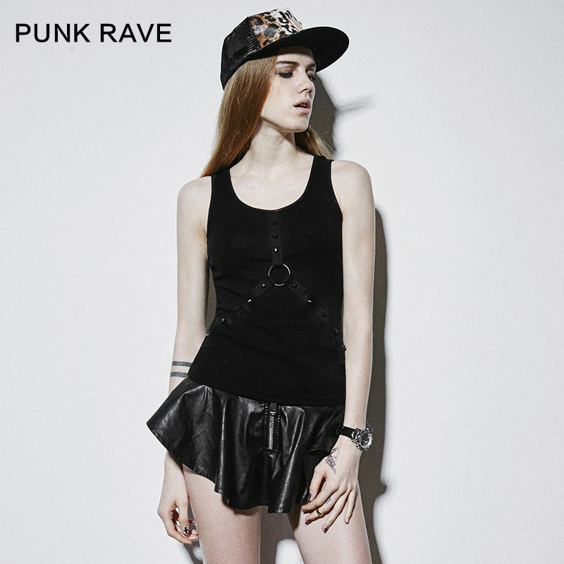 T-409 Sleeveless Scoop Neck Punk Vest For Women