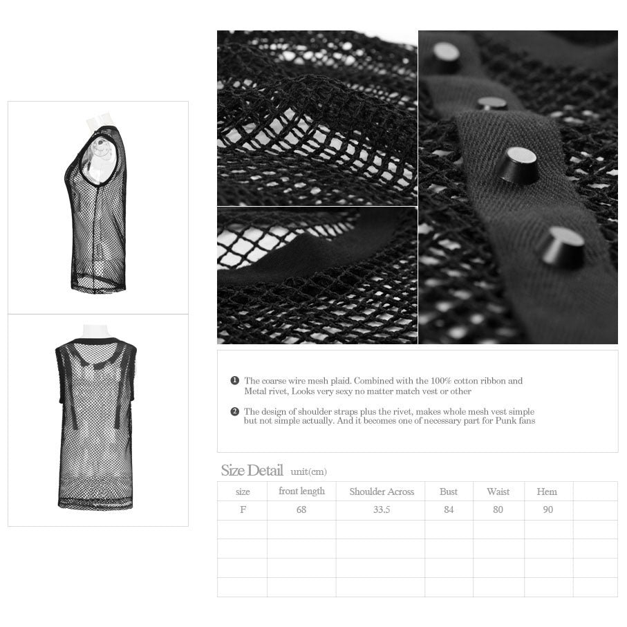 T-414 Hollow Front Translucent Back Sexy Punk Vest For Women