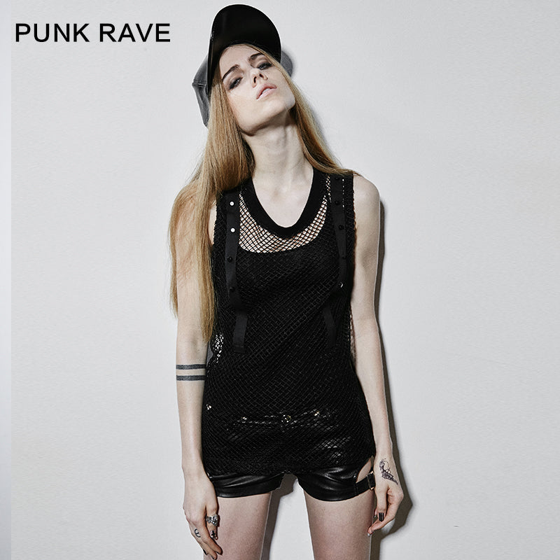 T-414 Hollow Front Translucent Back Sexy Punk Vest For Women