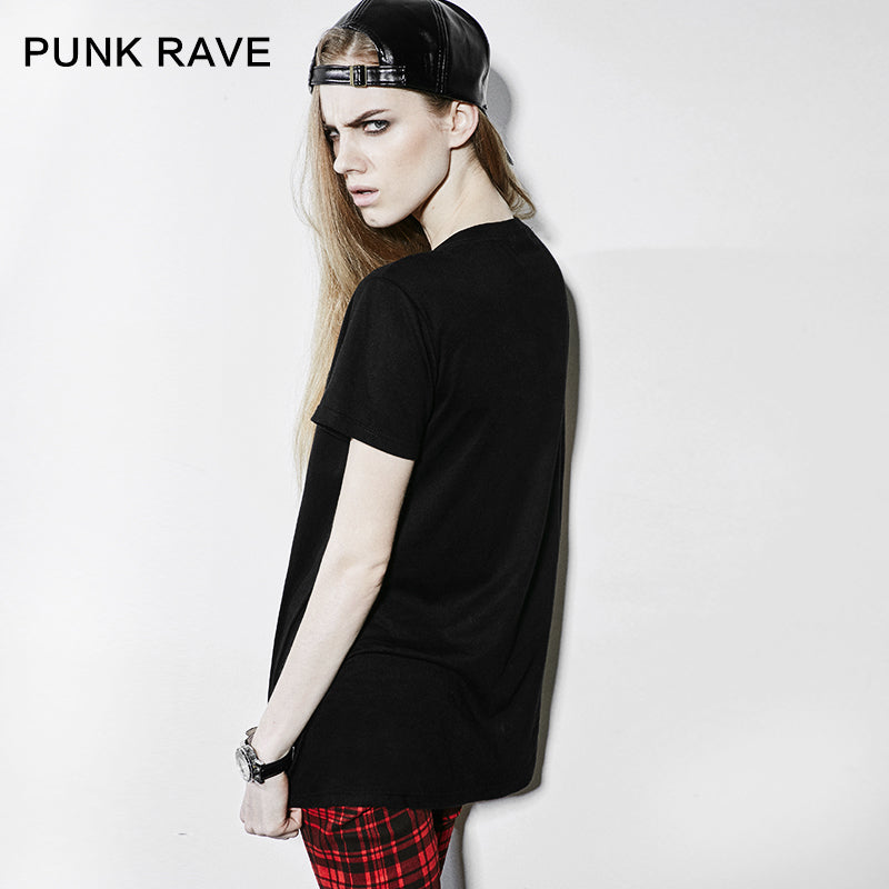 T-416 Red And black Short Sleeve Punk T-shirts For Women