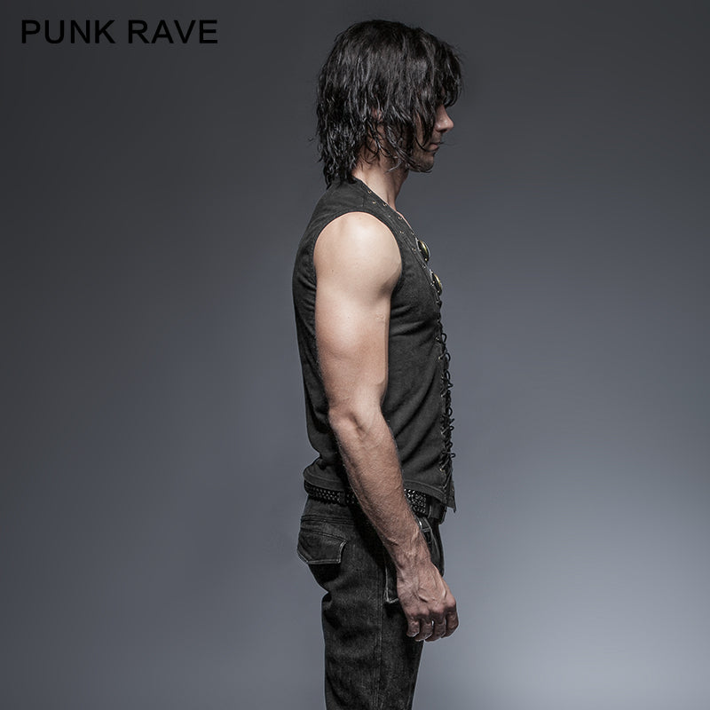 Punk Rave T-421 black Rock Cotton Leather Belt Sleeveless Punk Shirts For Men