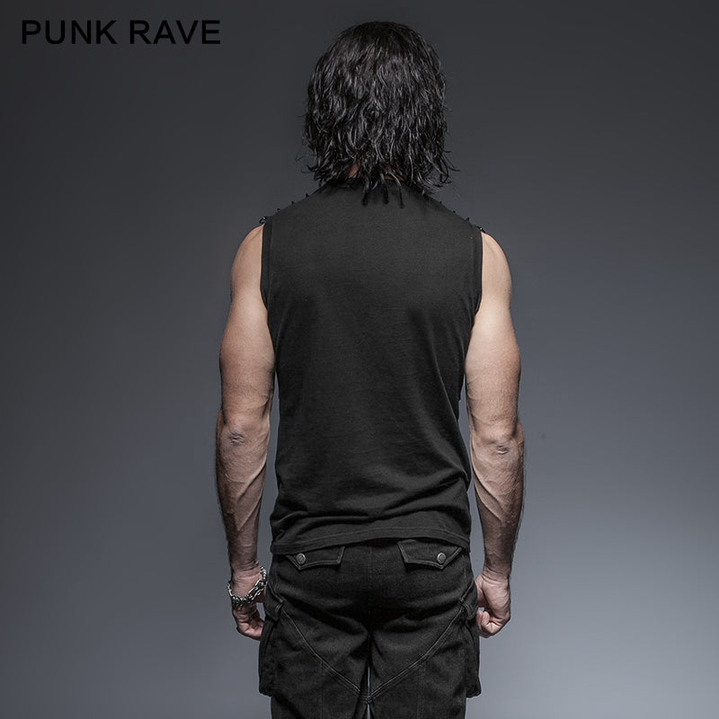 T-422 black Sleeveless Stripe Tank Tops Punk Vest For Men