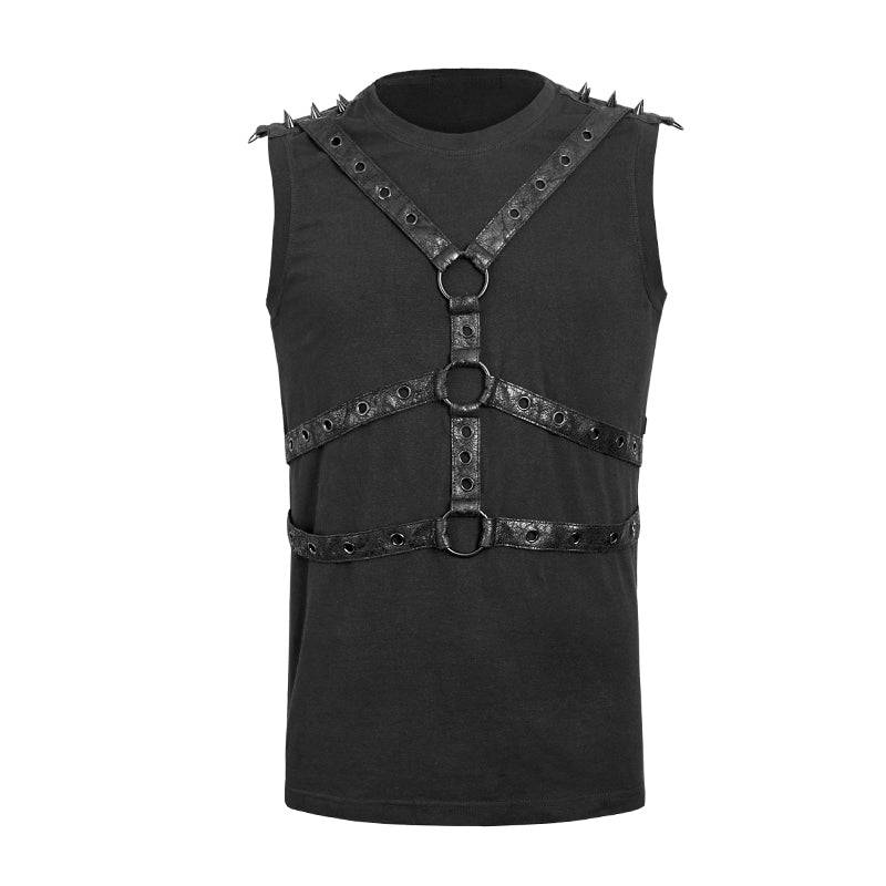 T-422 black Sleeveless Stripe Tank Tops Punk Vest For Men