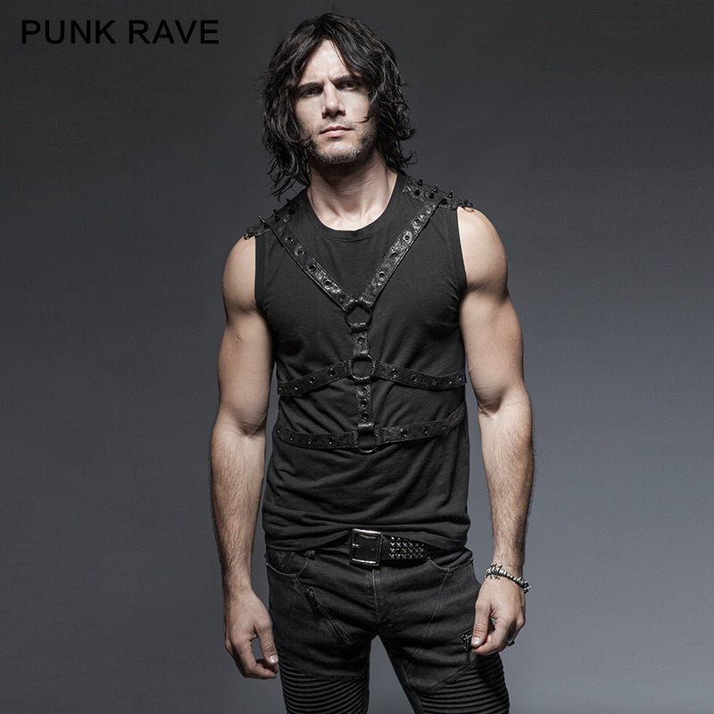 T-422 black Sleeveless Stripe Tank Tops Punk Vest For Men