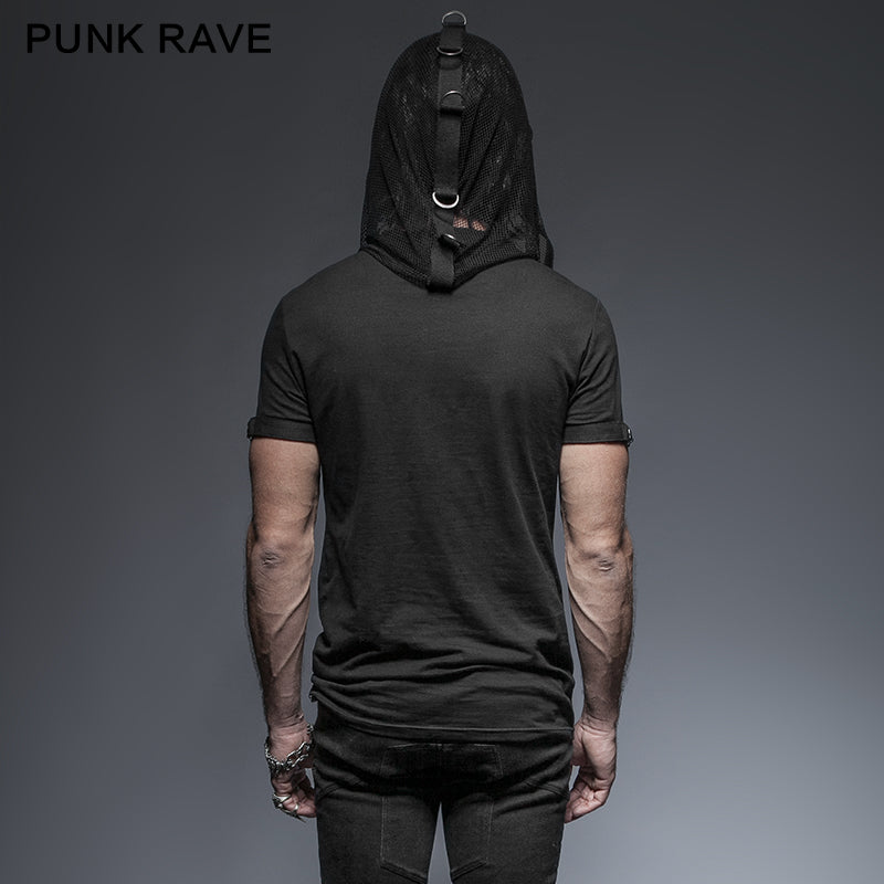 T-425 Hooded Rock Transparent Mesh Punk Shirts