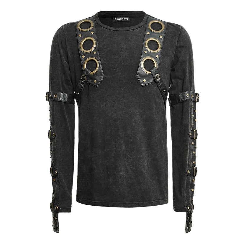 T-427 Steampunk Metal Eyelets Long Sleeve Cotton Punk Shirts For Men