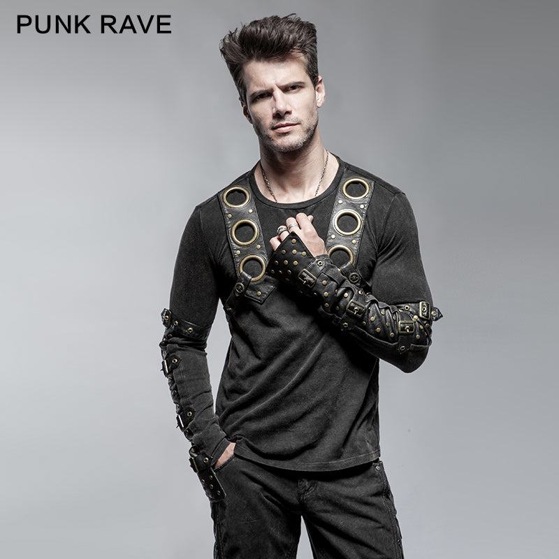 T-427 Steampunk Metal Eyelets Long Sleeve Cotton Punk Shirts For Men