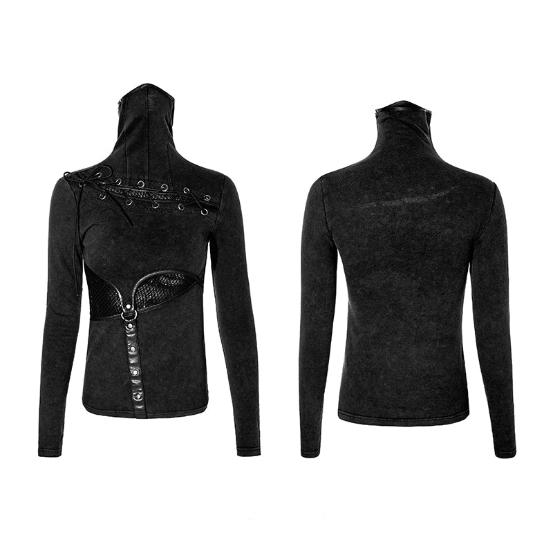 T-432 Coffe Steampunk Tight Mesh Punk Shirts With High Collar