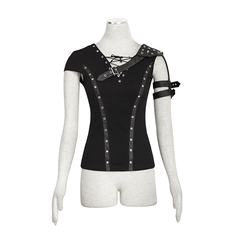 T-433 Steampunk Top Crocheted Strape Backless Punk Shirts For Women