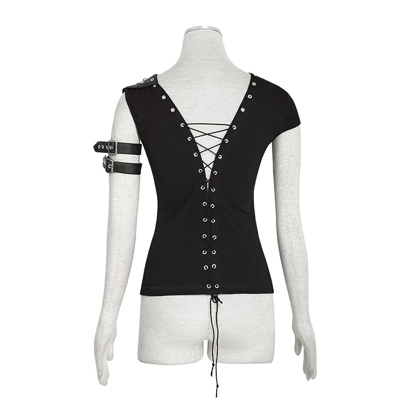 T-433 Steampunk Top Crocheted Strape Backless Punk Shirts For Women