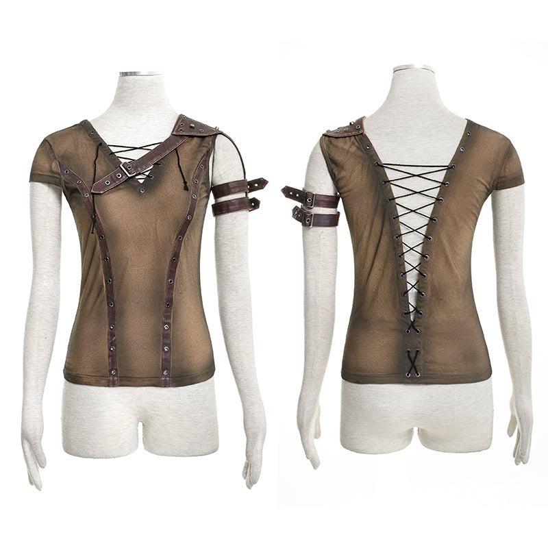 T-433 Steampunk Top Crocheted Strape Backless Punk Shirts For Women