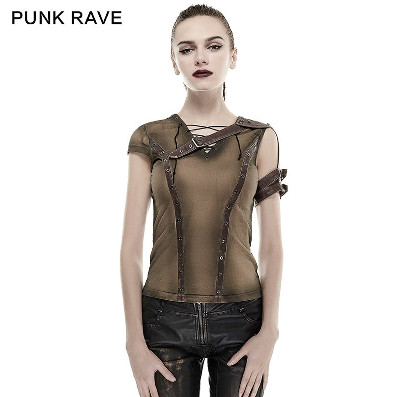 T-433 Steampunk Top Crocheted Strape Backless Punk Shirts For Women