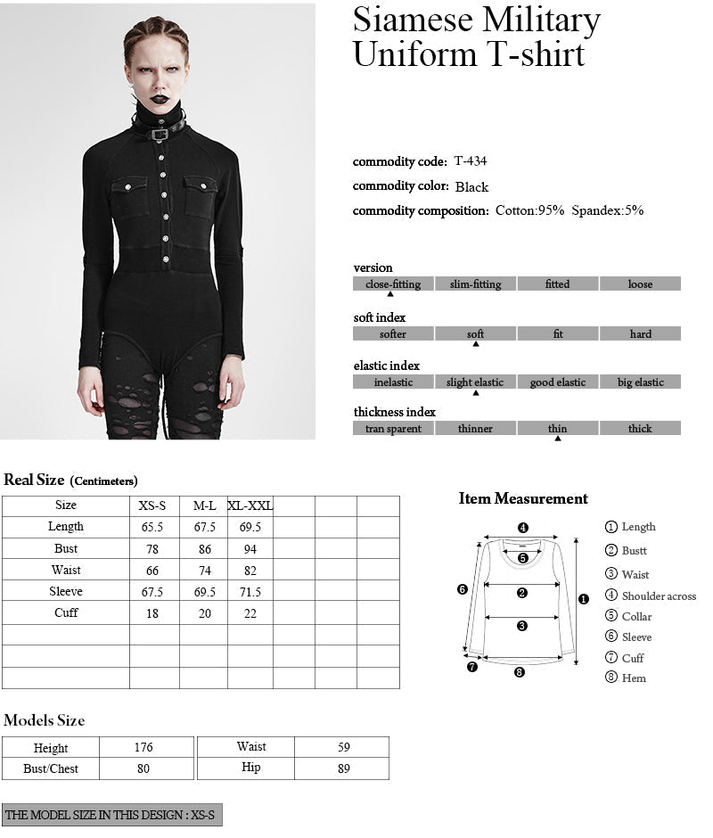 T-434 Military Nylon Retro Buttons Jumpsuits Combat Leather Punk Shirts