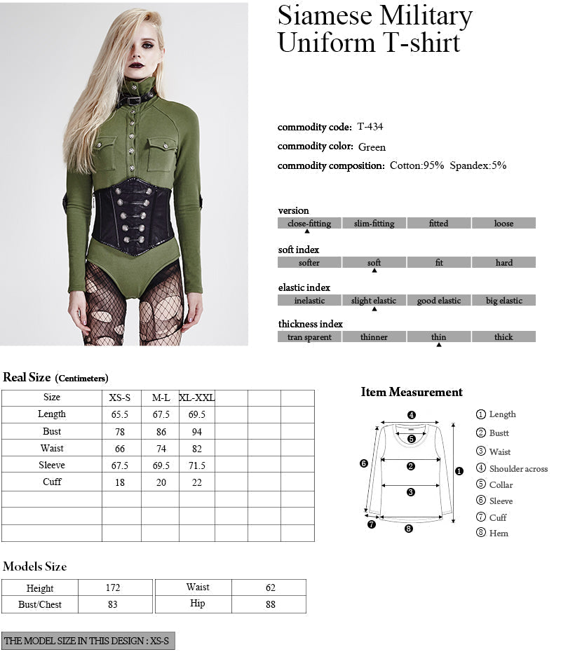 T-434 Military Nylon Retro Buttons Jumpsuits Combat Leather Punk Shirts