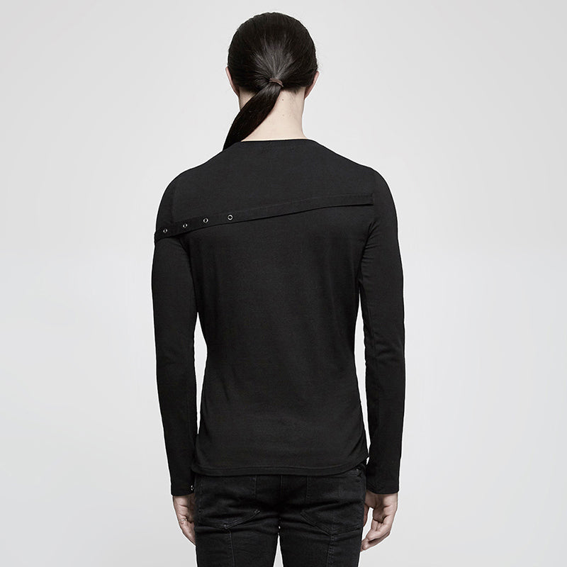 T-441 Simple black Long Sleeve Punk Shirts For Men