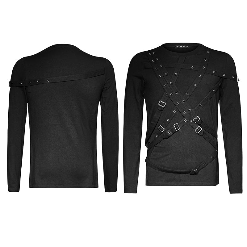 T-441 Simple black Long Sleeve Punk Shirts For Men