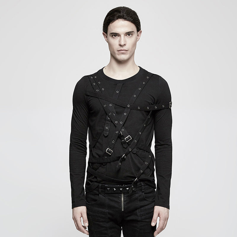 T-441 Simple black Long Sleeve Punk Shirts For Men