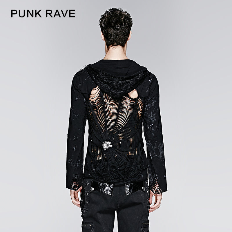 Y-235 Latest Fashion Cobweb Design Skeleton Punk Jacket With Hoody