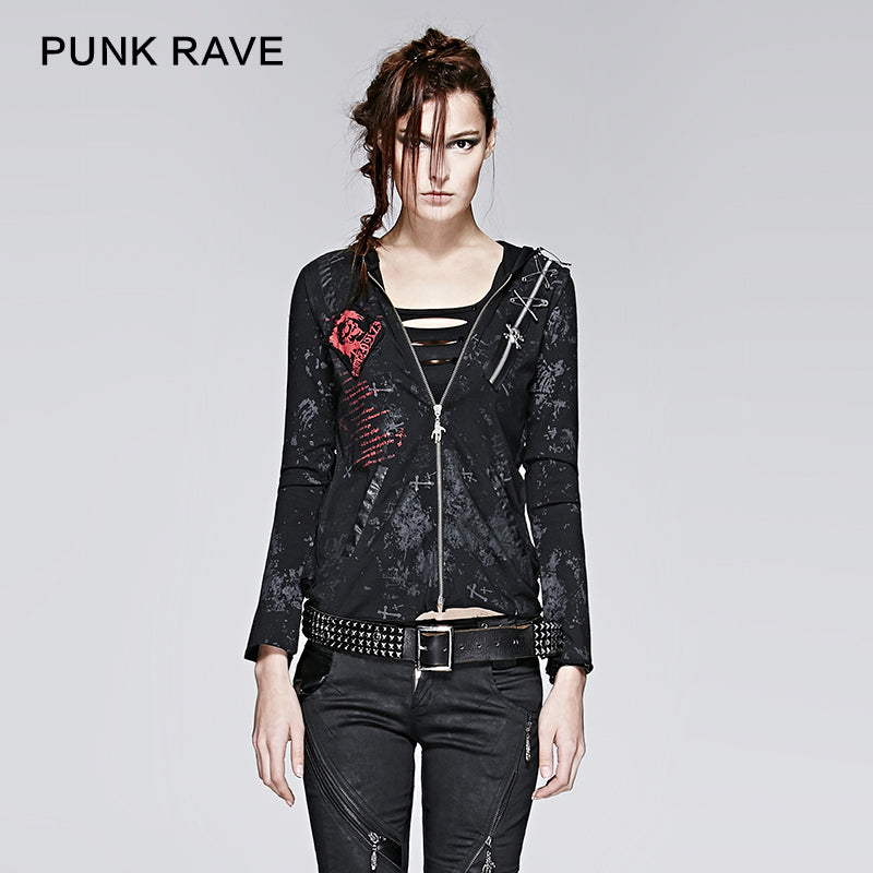 Y-235 Latest Fashion Cobweb Design Skeleton Punk Jacket With Hoody