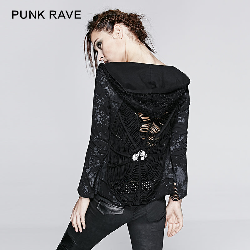 Y-235 Latest Fashion Cobweb Design Skeleton Punk Jacket With Hoody