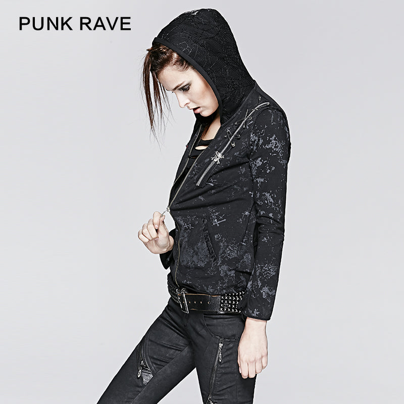 Y-235 Latest Fashion Cobweb Design Skeleton Punk Jacket With Hoody