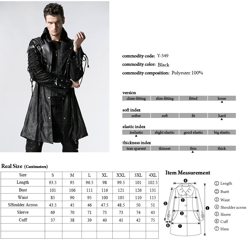 Popular Punk Rave Jacket Y-349 Studded Special Hot Fit Leather Long Gothic Coat