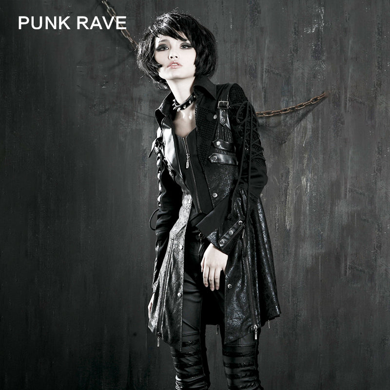 Popular Punk Rave Jacket Y-349 Studded Special Hot Fit Leather Long Gothic Coat