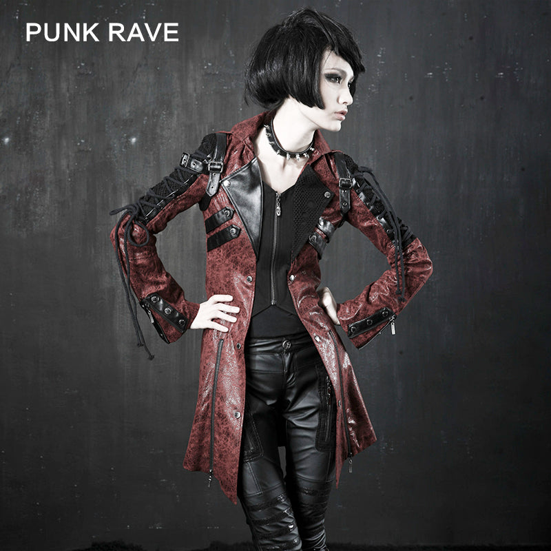 Popular Punk Rave Jacket Y-349 Studded Special Hot Fit Leather Long Gothic Coat