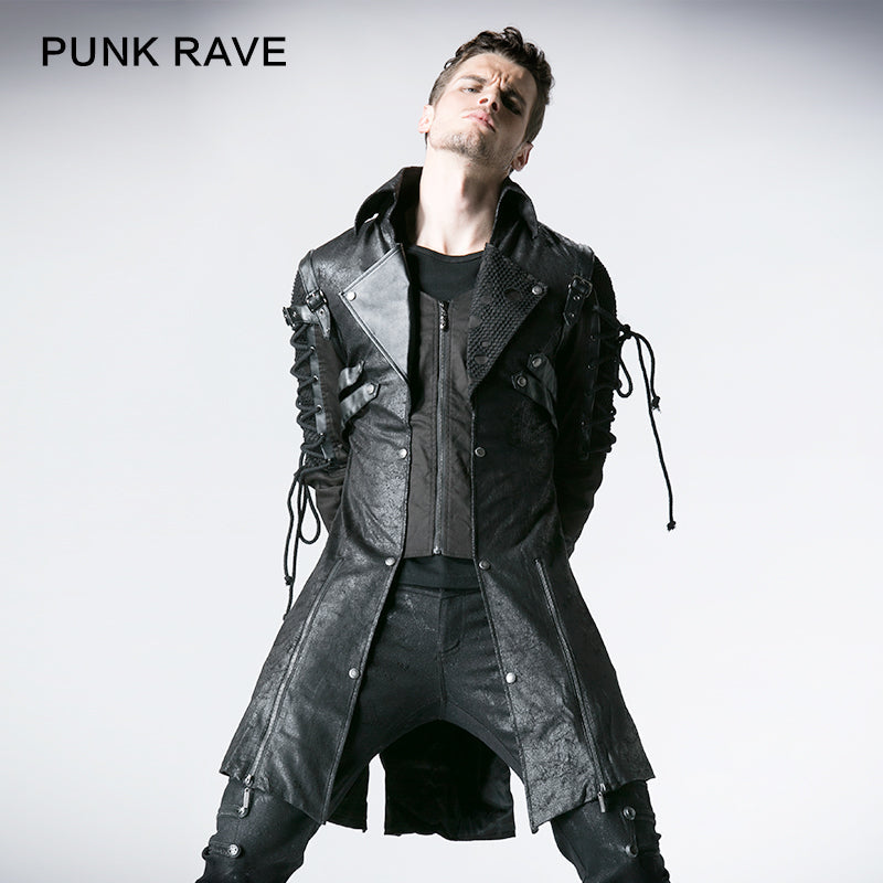 Popular Punk Rave Jacket Y-349 Studded Special Hot Fit Leather Long Gothic Coat