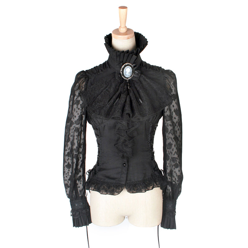 Y-361 Sexy Lady Lace Long Sleeve Design Translucent Gothic Shirt