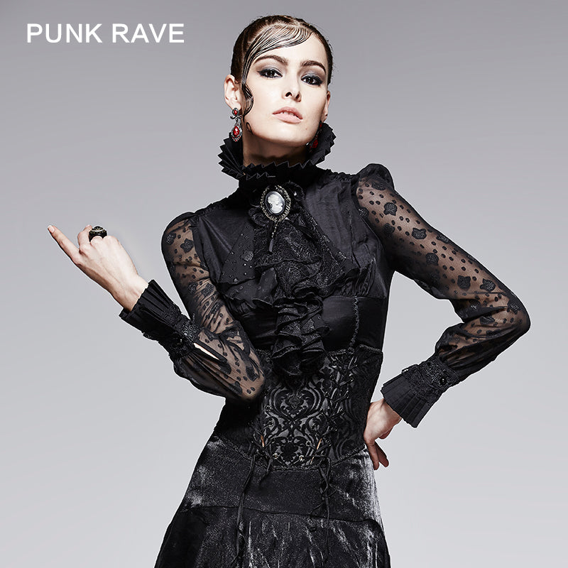 Y-361 Sexy Lady Lace Long Sleeve Design Translucent Gothic Shirt