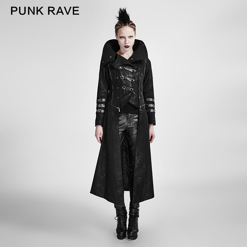 Y-364 black Winter High Collar Long Rock Punk Coat