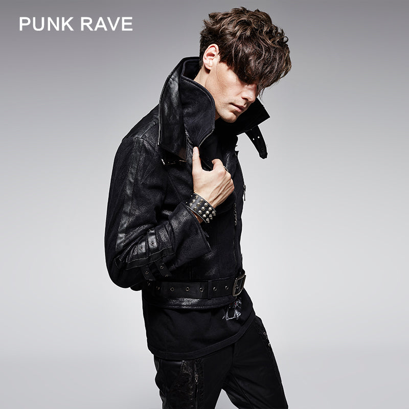 Y-370 Stylelish black Long Sleeve Leather Punk Jacket