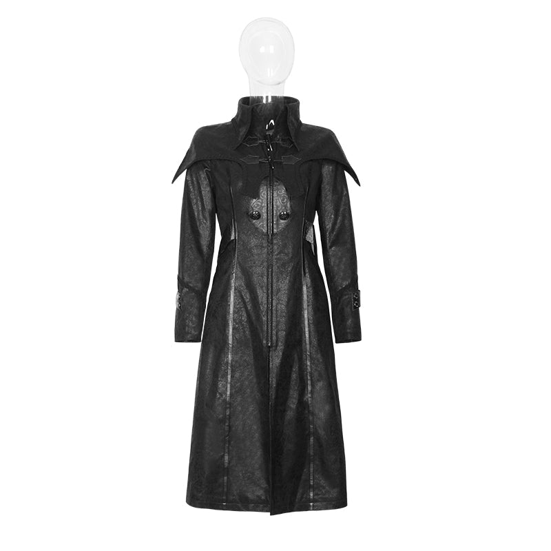 Y-373 black Soft Leather Long Sleeve Gothic Trench Coats For Women