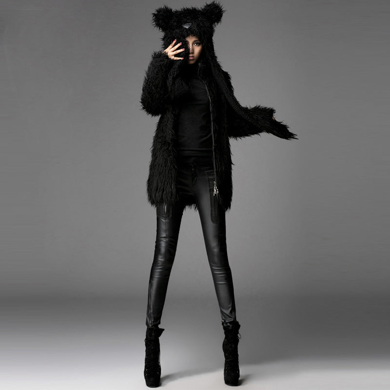 Y-432 Unisex Hood Feather Winter Short Gothic Trench Coats