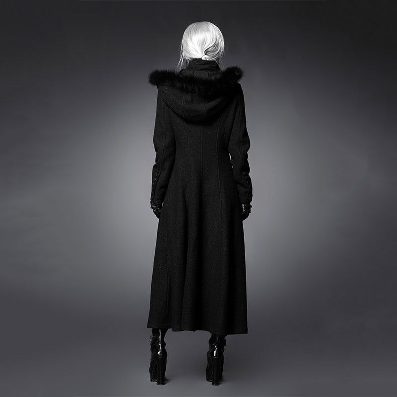 Y-460 black Long Sleeve Gothic Trench Coats With Hood For Women