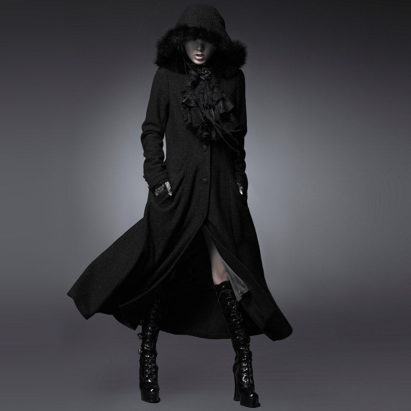 Y-460 black Long Sleeve Gothic Trench Coats With Hood For Women