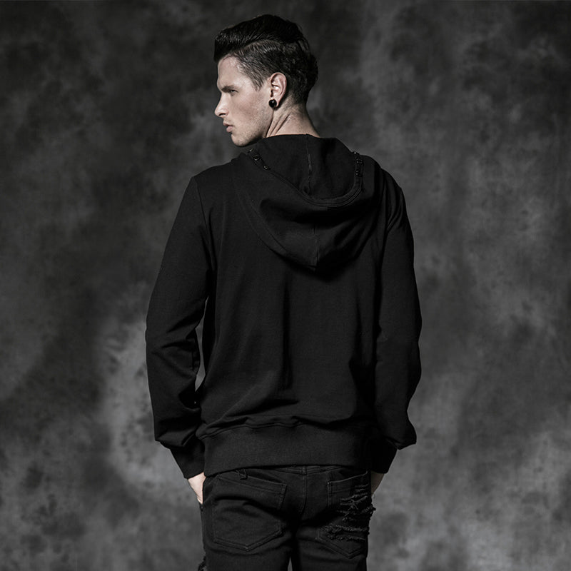 Y-467 black Long Sleeve Punk Hoodie With Printing Pattern For Men