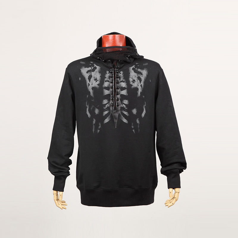 Y-467 black Long Sleeve Punk Hoodie With Printing Pattern For Men