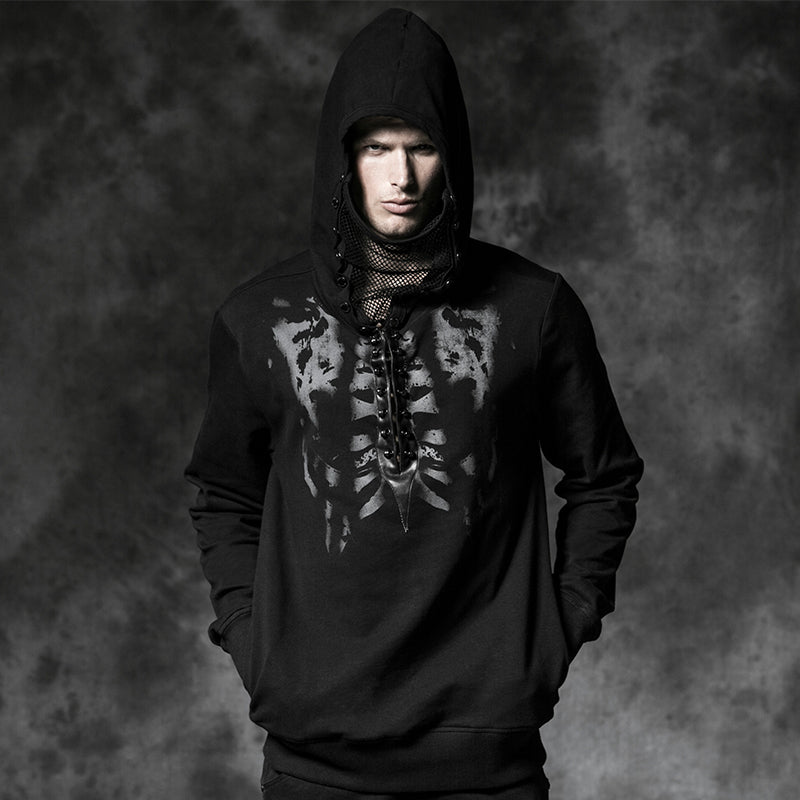 Y-467 black Long Sleeve Punk Hoodie With Printing Pattern For Men